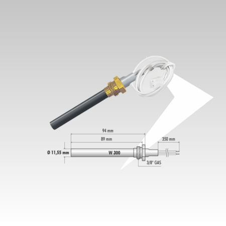 Candeletta in ceramica con raccordo 3/8" ø 11,55 mm - 300 Watt - Lunghezza totale 94 mm - Codice CER05