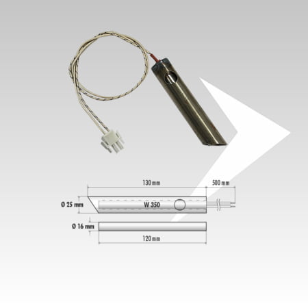 Candeletta speciale ø tubo 25mm - 350 Watt - Lunghezza tubo 130 mm - Codice ELK60020