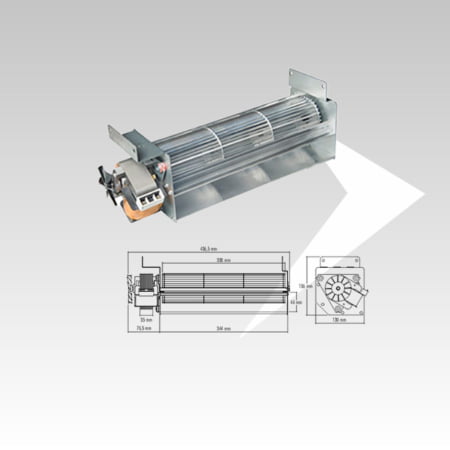 Ventilatore tangenziale Fergas Codice 153612- Lunghezza ventola 330 mm - Lunghezza totale 436,5 mm